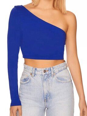 Touch Me Blue Asymmetrical Long Sleeve Crop Top SZ M